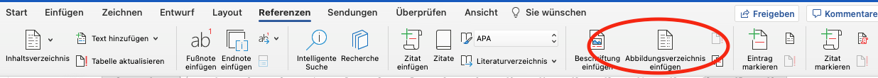 Abbildungsverzeichnis einfügen Bildquellen