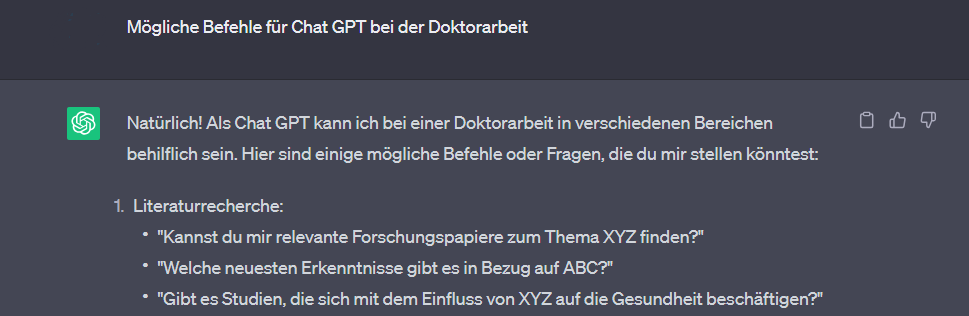 Mögliche Befehle für Chat GPT bei der Doktorarbeit Prompts Doktorarbeit ChatGPT