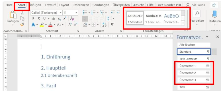 inhaltsverzeichnis beispiel