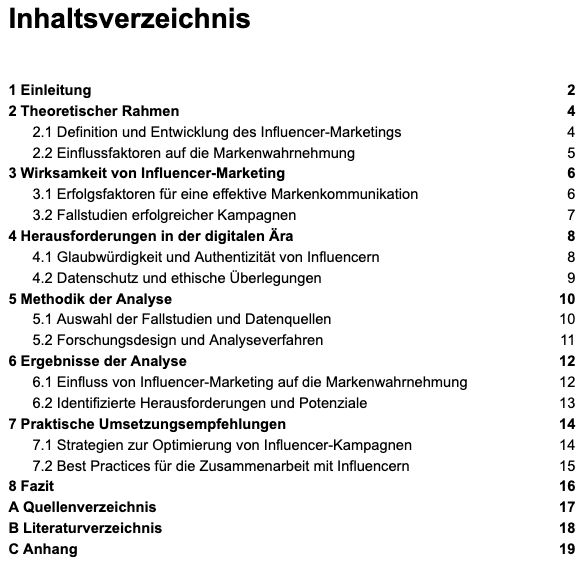 wie schreibt man ein inhaltsverzeichnis