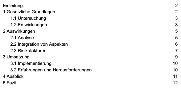 wie schreibt man inhaltsverzeichnis